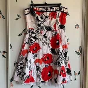 Snap y2k Strapless A Line Red White Black Floral Mini Dress